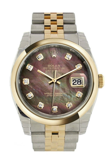 Rolex Datejust 36 Black mother-of-pearl Diamond Dial 18k Gold Two Tone Jubilee Watch 116203