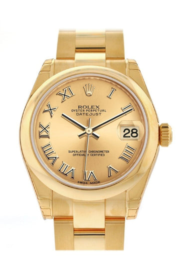 Rolex Datejust 31 Champagne Roman Dial 18K Yellow Gold Ladies Watch 178248