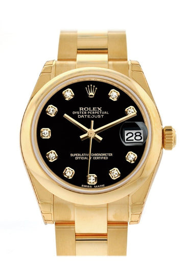 Rolex Datejust 31 Black Diamond Dial 18K Yellow Gold Ladies Watch 178248