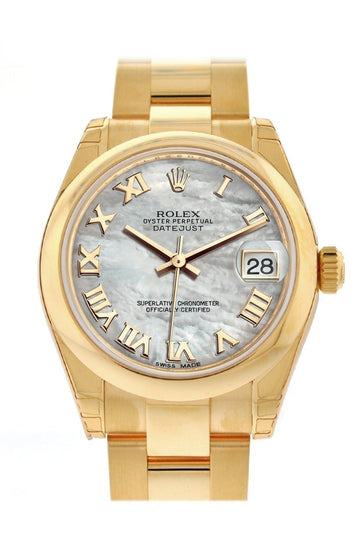 Rolex Datejust 31 White Mother of Pearl Roman Dial 18K Yellow Gold Ladies Watch 178248