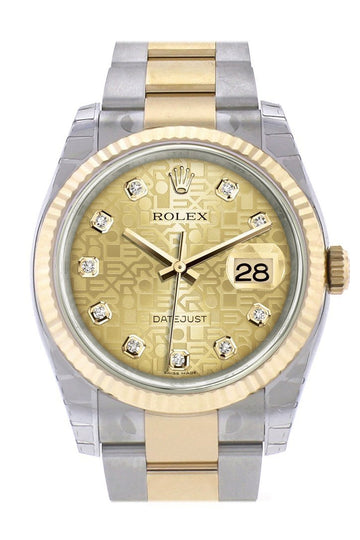 Rolex Datejust 36 Champagne-colour Jubilee Diamond Dial Fluted 18K Gold Two Tone Oyster Watch 116233
