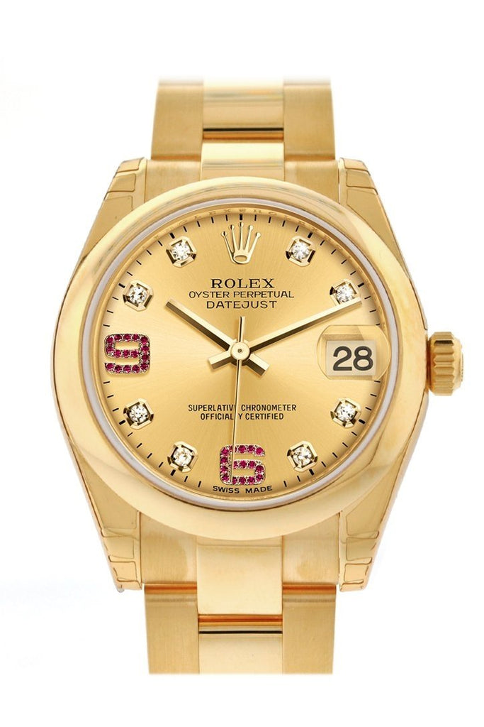 Rolex Datejust 31 Champagne Diamonds Rubies Dial 18K Yellow Gold Ladies Watch 178248