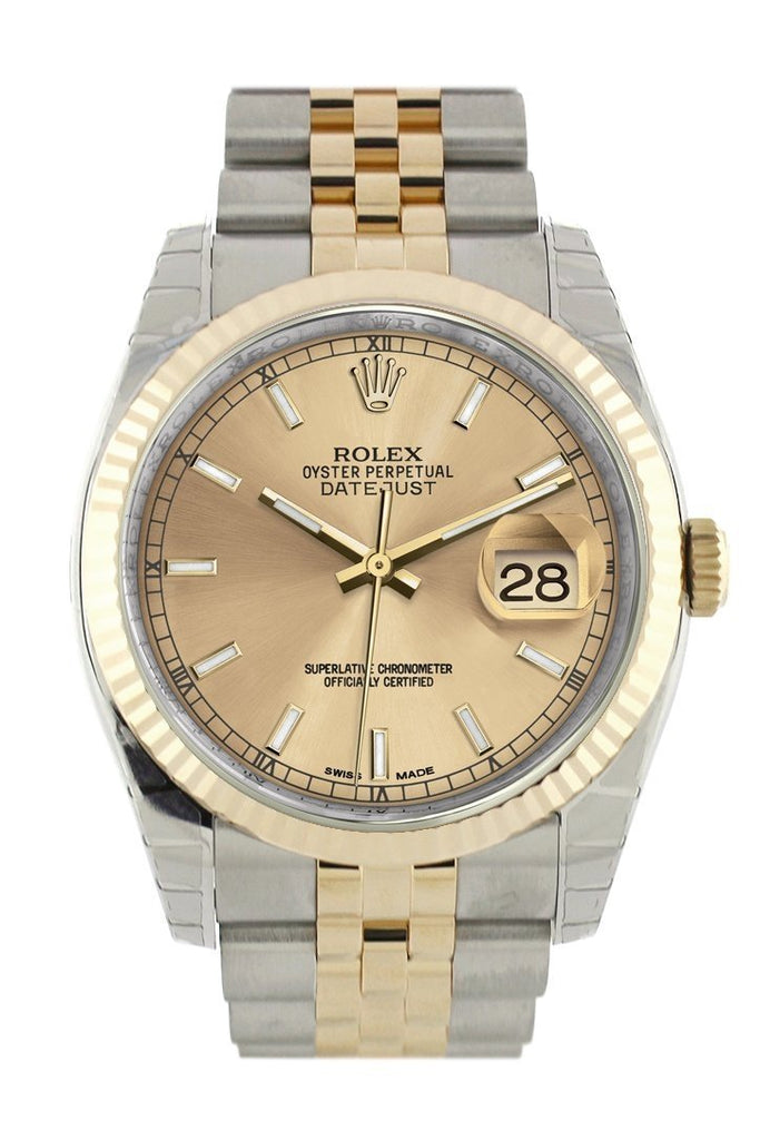 Rolex Datejust 36 Champagne Dial Fluted 18K Gold Two Tone Jubilee Watch 116233