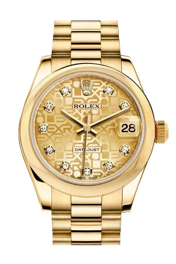 Rolex Datejust 31 Champagne Jubilee Diamond Dial  18K Yellow Gold President Ladies Watch 178248