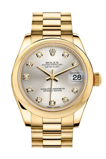 Rolex Datejust 31 Silver Diamond Dial 18K Yellow Gold President Ladies Watch 178248