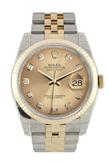 Rolex Datejust 36 Champagne-colour Diamond Dial Fluted 18K Gold Two Tone Jubilee Watch 116233