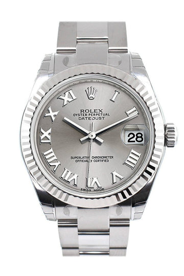 Rolex Datejust 31 Silver Roman Dial White Gold Fluted Bezel Ladies Watch 178274