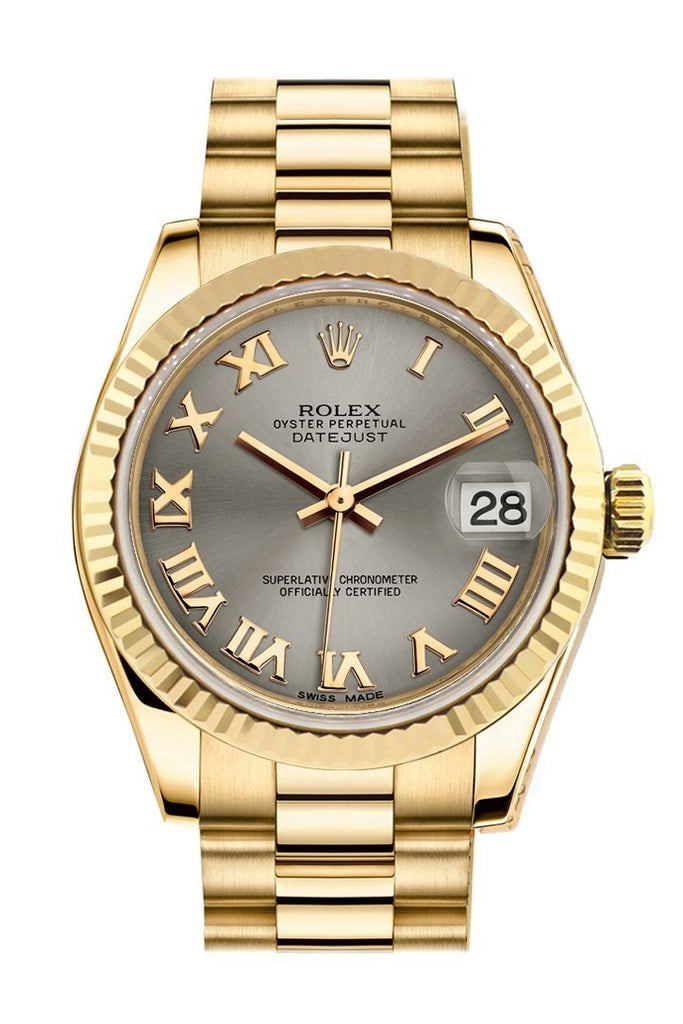 Rolex Datejust 31 Steel Roman Dial Fluted Bezel 18K Yellow Gold President Ladies Watch 178278