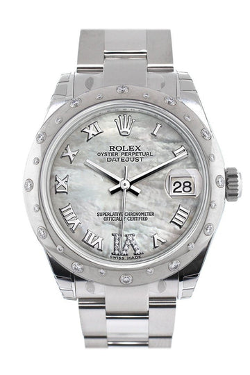 Rolex Datejust 31 White Mother of Pearl Roman Large VI Diamond Dial Dome set with Diamonds Bezel Ladies Watch 178344