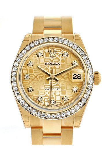 Rolex Datejust 31 Champagne Jubilee Diamond Dial Diamond Bezel 18K Yellow Gold Ladies Watch 178288
