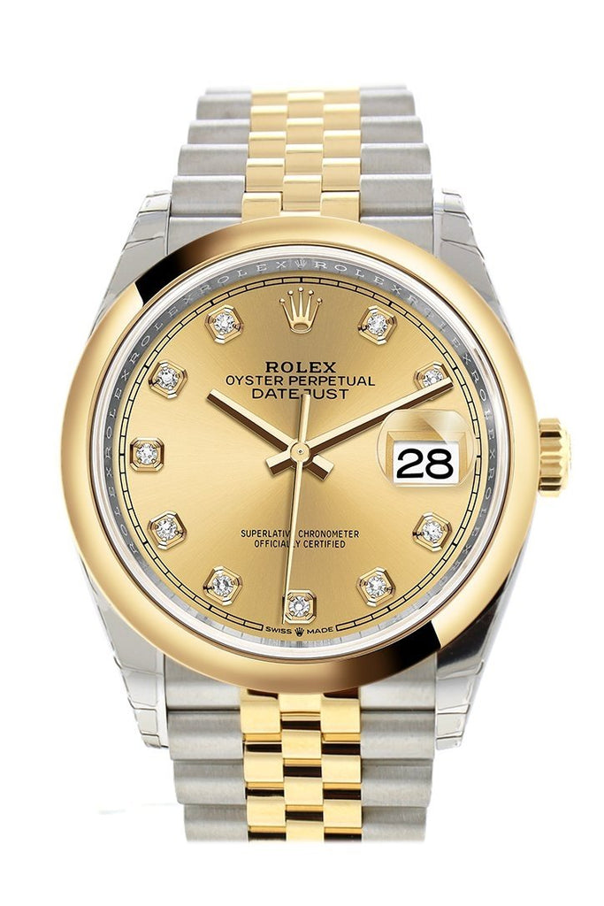 Rolex Datejust 36 Champagne-colour set with diamonds Dial Dome Bezel Jubilee Yellow Gold Two Tone Watch 126203 NP