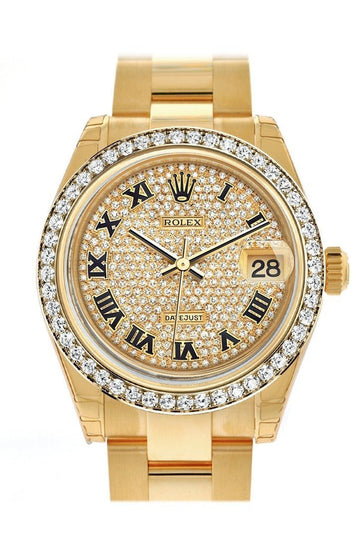 Rolex Datejust 31 Diamond Paved Dial Diamond Bezel 18K Yellow Gold Ladies Watch 178288