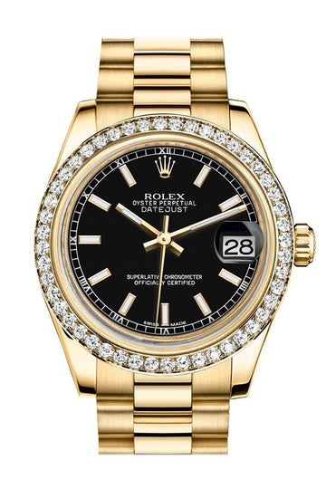 Rolex Datejust 31 Black Dial Diamond Bezel 18K Yellow Gold President Ladies Watch 178288