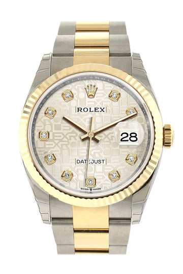 Rolex Datejust 36 Silver Jubilee design set with diamonds Dial Fluted Bezel Oyster Yellow Gold Two Tone Watch 126233 NP