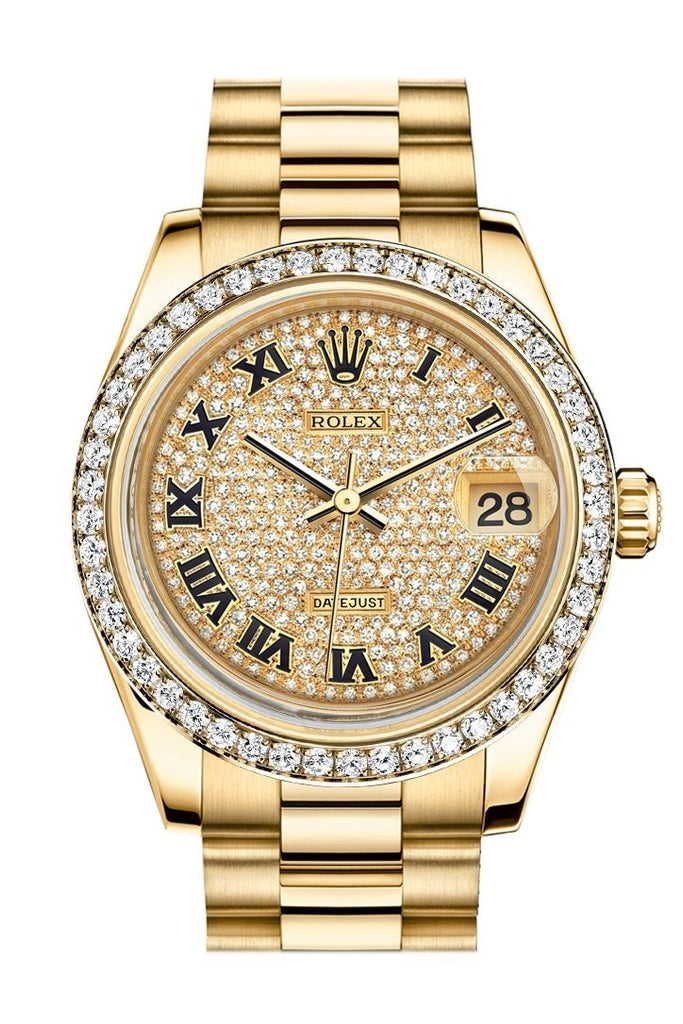Rolex Datejust 31 Diamond Paved Dial Diamond Bezel 18K Yellow Gold President Ladies Watch 178288