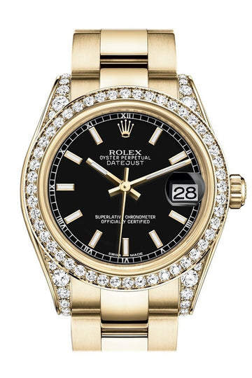 Rolex Datejust 31 Black Dial  Diamond Bezel Lug 18K Yellow Gold Ladies Watch 178158