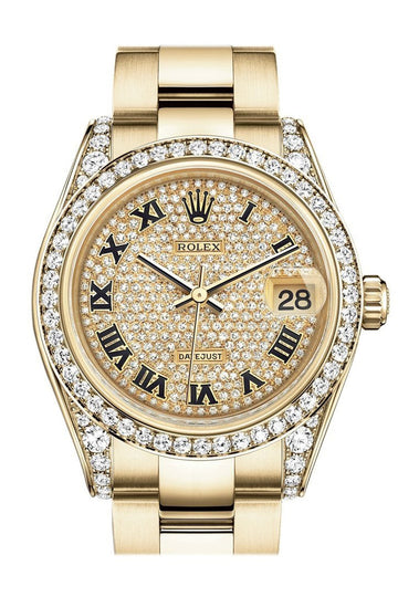 Rolex Datejust 31 Diamond Paved Dial Diamond Bezel Lug 18K Yellow Gold Ladies Watch 178158
