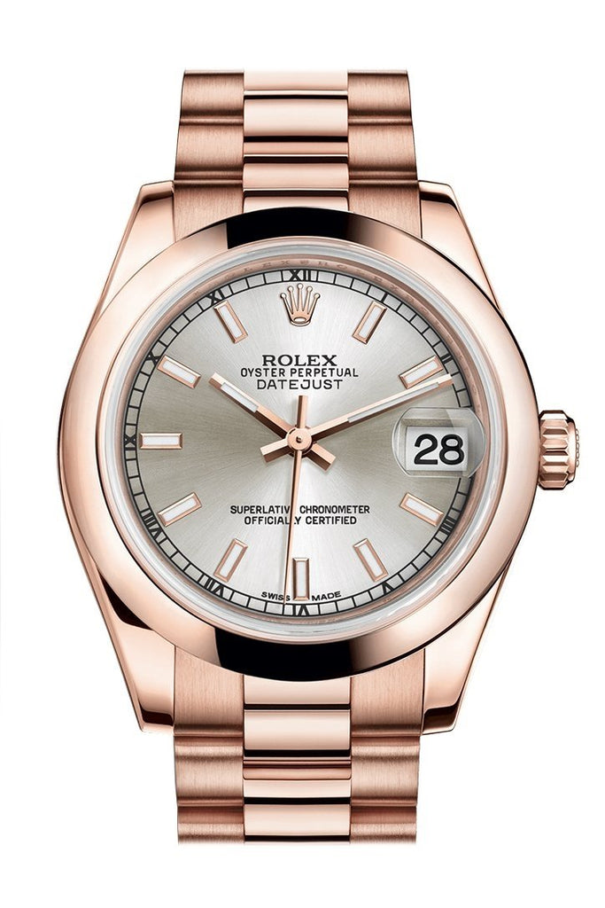 Rolex Datejust 31 Silver Dial 18K Everose Gold President Ladies Watch 178245