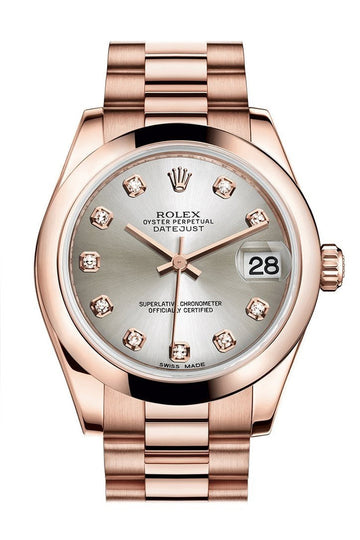 Rolex Datejust 31 Silver Diamond Dial 18K Everose Gold President Ladies Watch 178245