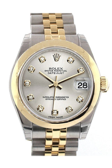 Rolex Datejust 31 Silver Diamond Dial 18K Gold Two Tone Jubilee Ladies 178243
