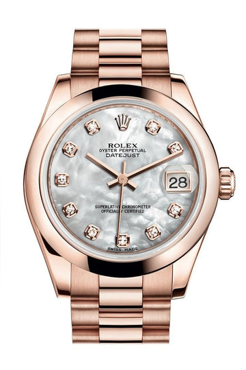 Rolex Datejust 31 White Mother of Pearl Diamond Dial 18K Everose Gold President Ladies Watch 178245