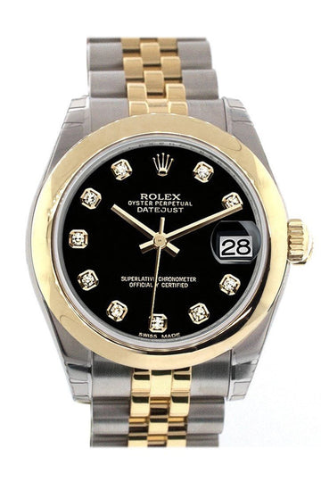 Rolex Datejust 31 Black Diamond Dial 18K Gold Two Tone Jubilee Ladies 178243