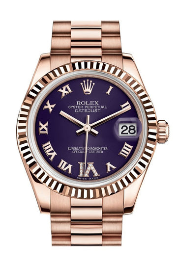 Rolex Datejust 31 Purple Large VI set with Diamond Dial Fluted Bezel 18K Everose Gold President Ladies Watch 178275