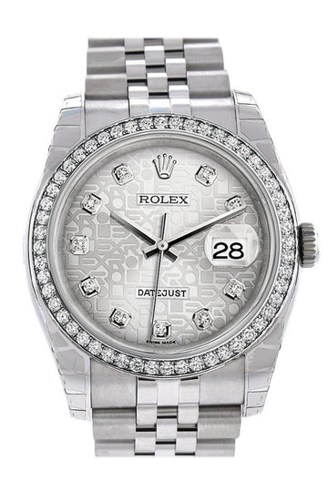 Rolex Datejust 36 Silver Jubilee design set with Diamonds Dial 18k White Gold Diamond Bezel Jubilee Men's Watch 116244