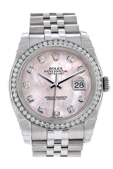 Rolex Datejust 36 Pink Mother-of-pearl set with Diamonds Dial 18k White Gold Diamond Bezel Jubilee Men's Watch 116244