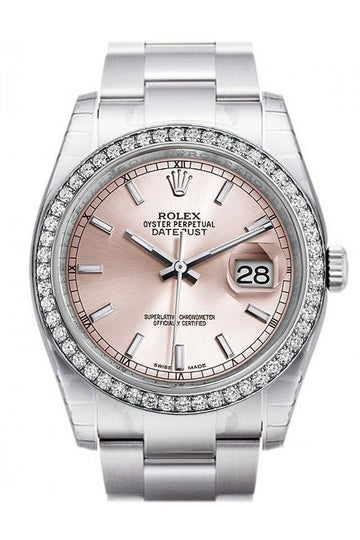 Rolex Datejust 36 Pink Dial 18k White Gold Diamond Bezel Men's Watch 116244