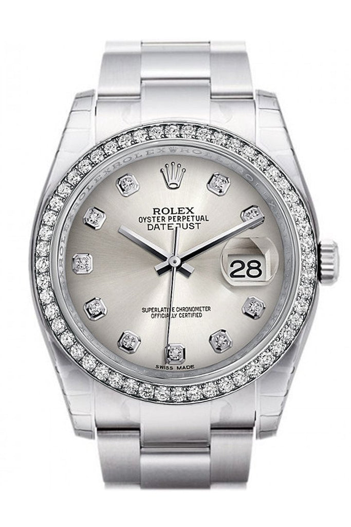 Rolex Datejust 36 Silver set with Diamonds Dial 18k White Gold Diamond BezelMen's Watch 116244