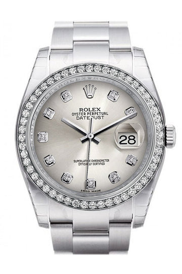Rolex Datejust 36 Silver set with Diamonds Dial 18k White Gold Diamond BezelMen's Watch 116244