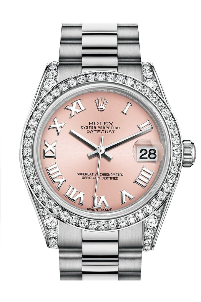 Rolex Datejust 31 Pink Roman Dial Diamond Bezel Lug 18K White Gold President Ladies Watch 178159