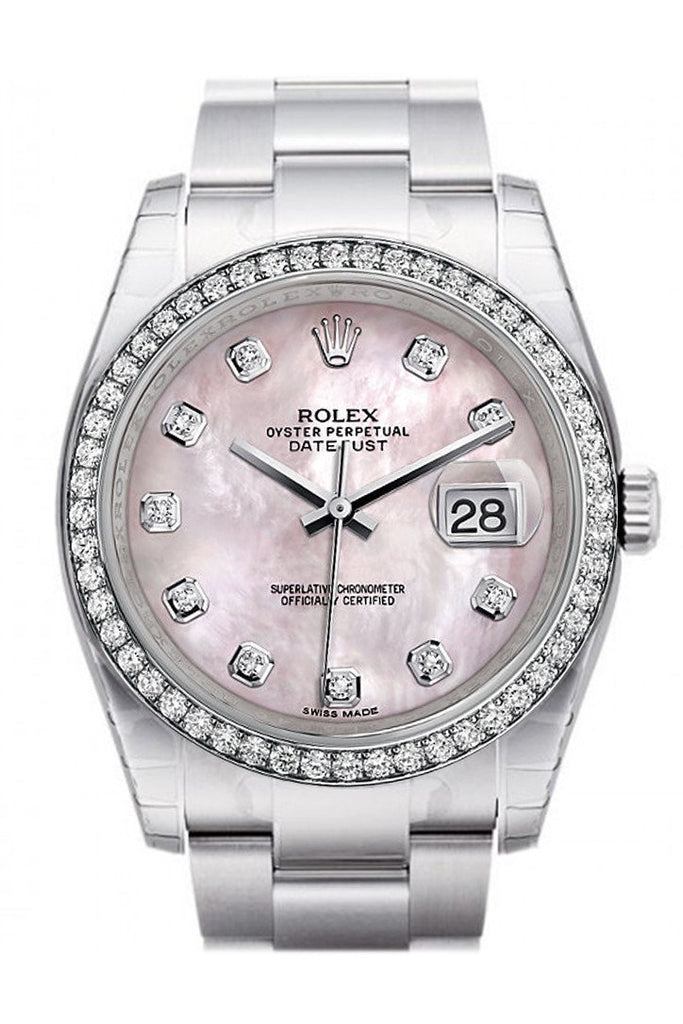 Rolex Datejust 36 Pink Mother-of-pearl set with Diamonds Dial 18k White Gold Diamond Bezel Men's Watch 116244
