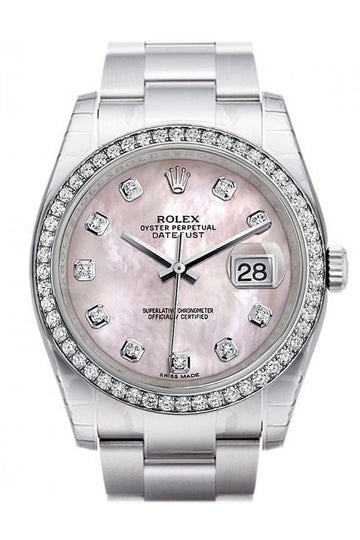 Rolex Datejust 36 Pink Mother-of-pearl set with Diamonds Dial 18k White Gold Diamond Bezel Men's Watch 116244