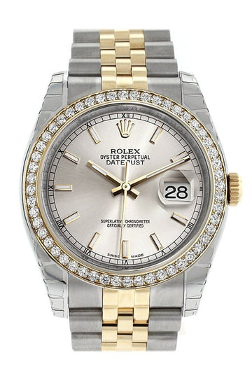 Rolex Datejust 36 Silver Dial 18k White Gold Diamond Bezel Jubilee Ladies Watch 116243