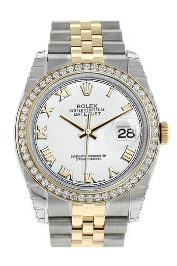 Rolex Datejust 36 White Roman Dial 18k White Gold Diamond Bezel Jubilee Ladies Watch 116243