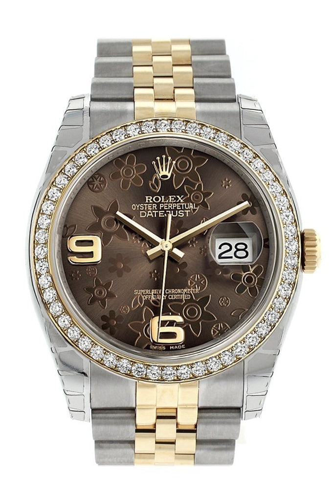 Rolex Datejust 36 Bronze Floral Motif Dial 18k White Gold Diamond Bezel Jubilee Ladies Watch 116243