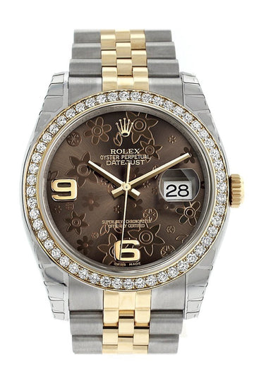 Rolex Datejust 36 Bronze Floral Motif Dial 18k White Gold Diamond Bezel Jubilee Ladies Watch 116243
