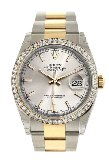 Rolex Datejust 36 Silver Dial 18k White Gold Diamond Bezel Ladies Watch 116243