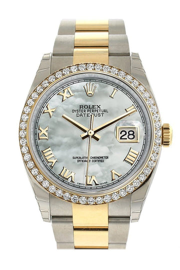 Rolex Datejust 36 White mother-of-pearl Dial 18k White Gold Diamond Bezel Ladies Watch 116243