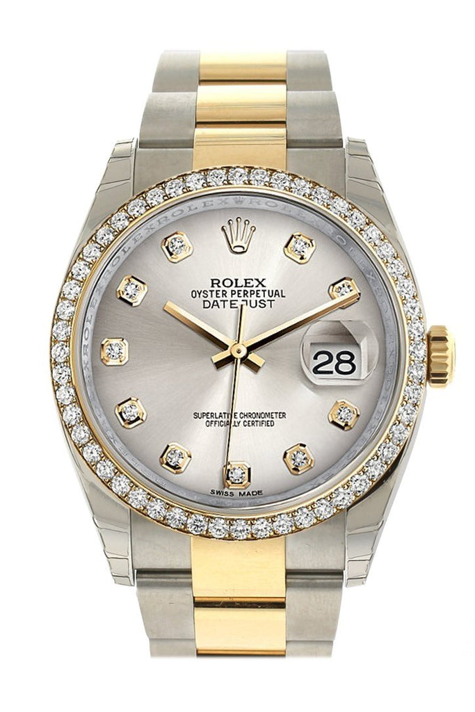 Rolex Datejust 36 Silver set with diamonds Dial 18k White Gold Diamond Bezel Ladies Watch 116243