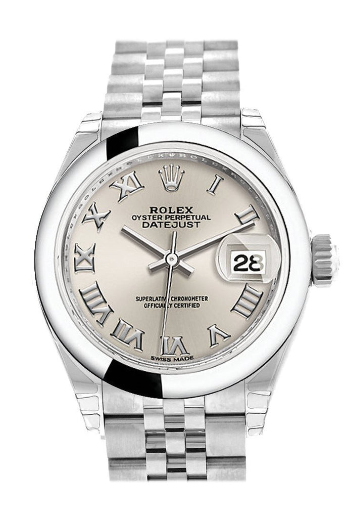 Rolex Datejust 28 Silver Roman Dial Steel Jubilee Ladies Watch 279160 NP