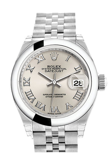 Rolex Datejust 28 Silver Roman Dial Steel Jubilee Ladies Watch 279160 NP