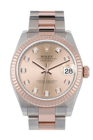 Rolex Datejust 31 Rose Diamond Dial Fluted Bezel 18K Everose Gold Two Tone Watch 278271