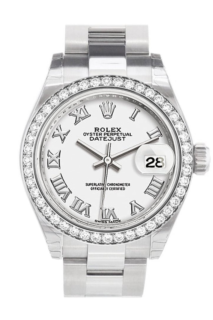 Rolex Datejust 28 White Roman Dial Diamond Bezel Steel Ladies Watch 279384RBR