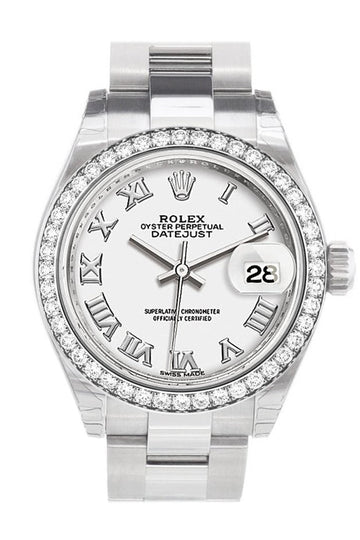 Rolex Datejust 28 White Roman Dial Diamond Bezel Steel Ladies Watch 279384RBR