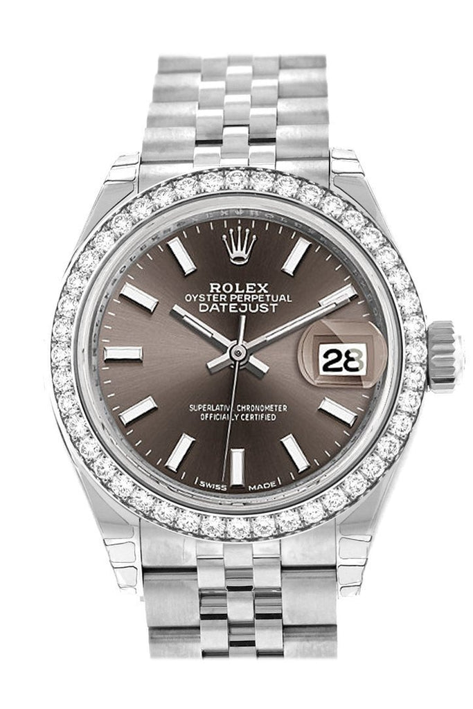 Rolex Datejust 28 Dark Grey Dial Diamond Bezel Steel Jubilee Ladies Watch 279384RBR NP