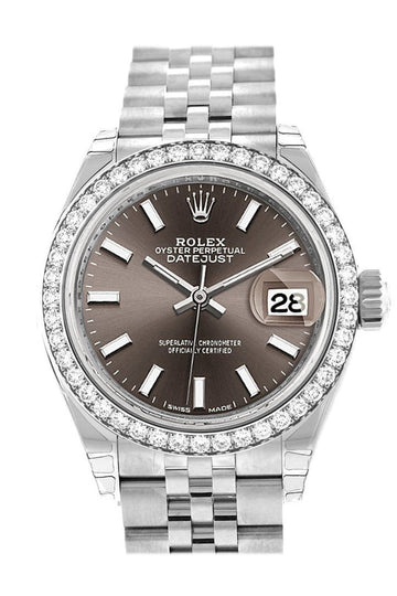 Rolex Datejust 28 Dark Grey Dial Diamond Bezel Steel Jubilee Ladies Watch 279384RBR NP