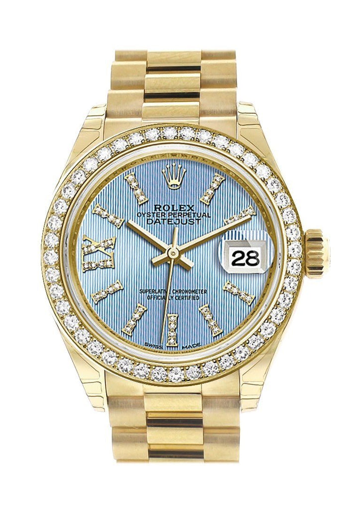 Rolex Datejust 28 Cornlower blue Roman Diamond Dial Diamond Bezel President Ladies Watch 279138RBR 279138 NP
